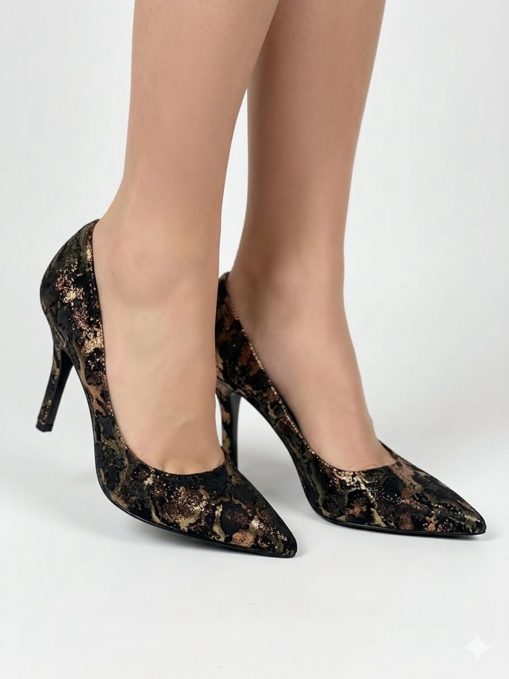 Nine West Bronze Black and Gold Metallic Animal Leopard Print Pointed-Toe Pumps